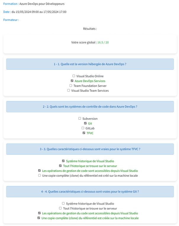 Dans leur espace Sinplea, les participants répondent en ligne au questionnaire d’évaluation finale afin d’apprécier leur progression lors de la formation 